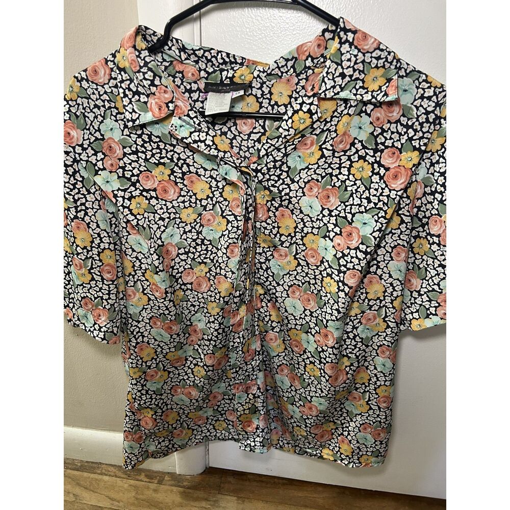 Vintage Notations Petite Floral Button Up Blouse Grandmacore Cottagecore 14P
